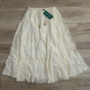 SHEIN White Maxi Skirt Size Medium Tie Waist Frill Trim Ruffle Hem Skirt